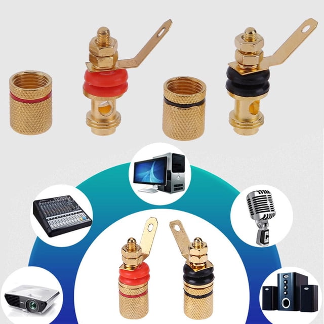 Terminal de postes de unión de altavoz chapado en oro, 2 uds., enchufes de 4mm para conector Banana Ndcxsfigh Para estrenar