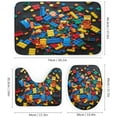 thumbnail image 3 of 4Pcs Colorful Building Block Brick Shower Curtain Sets with Rugs, Toilet Lid Cover and Bath Mat, Geometric Bathroom Shower Curtains Set with 12 Hooks, 3 of 8
