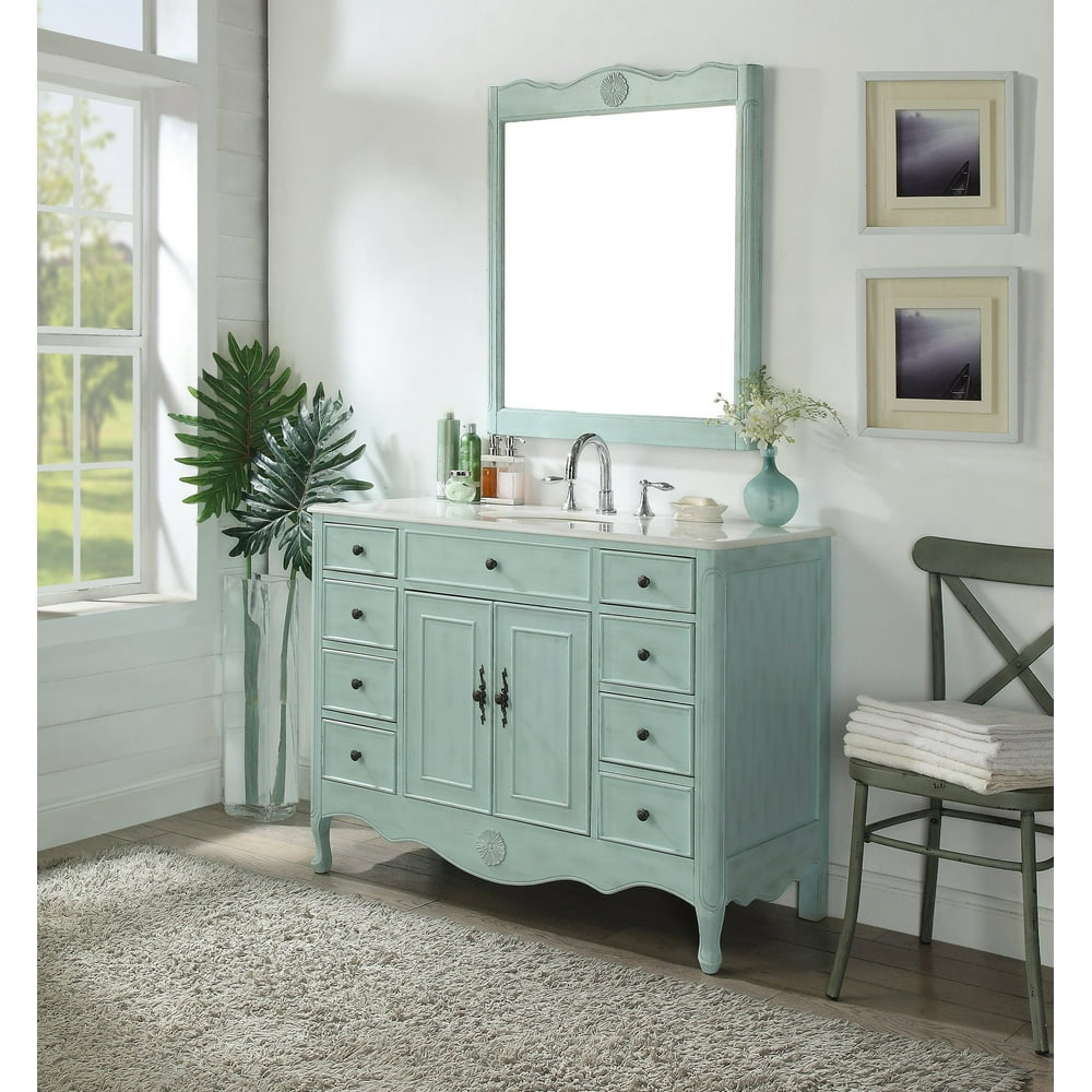 46.5" Benton Collection Fayetteville Light Blue Shabby Chic Bathroom Vanity with Mirror