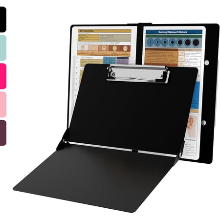 Nursing Clipboard with Nursing and Medical Edition Cheat Sheets Nursing School Essentials - Aluminum Foldable Nurse Clip Boards Essential Accessory for Efficient Patient Care (Black)