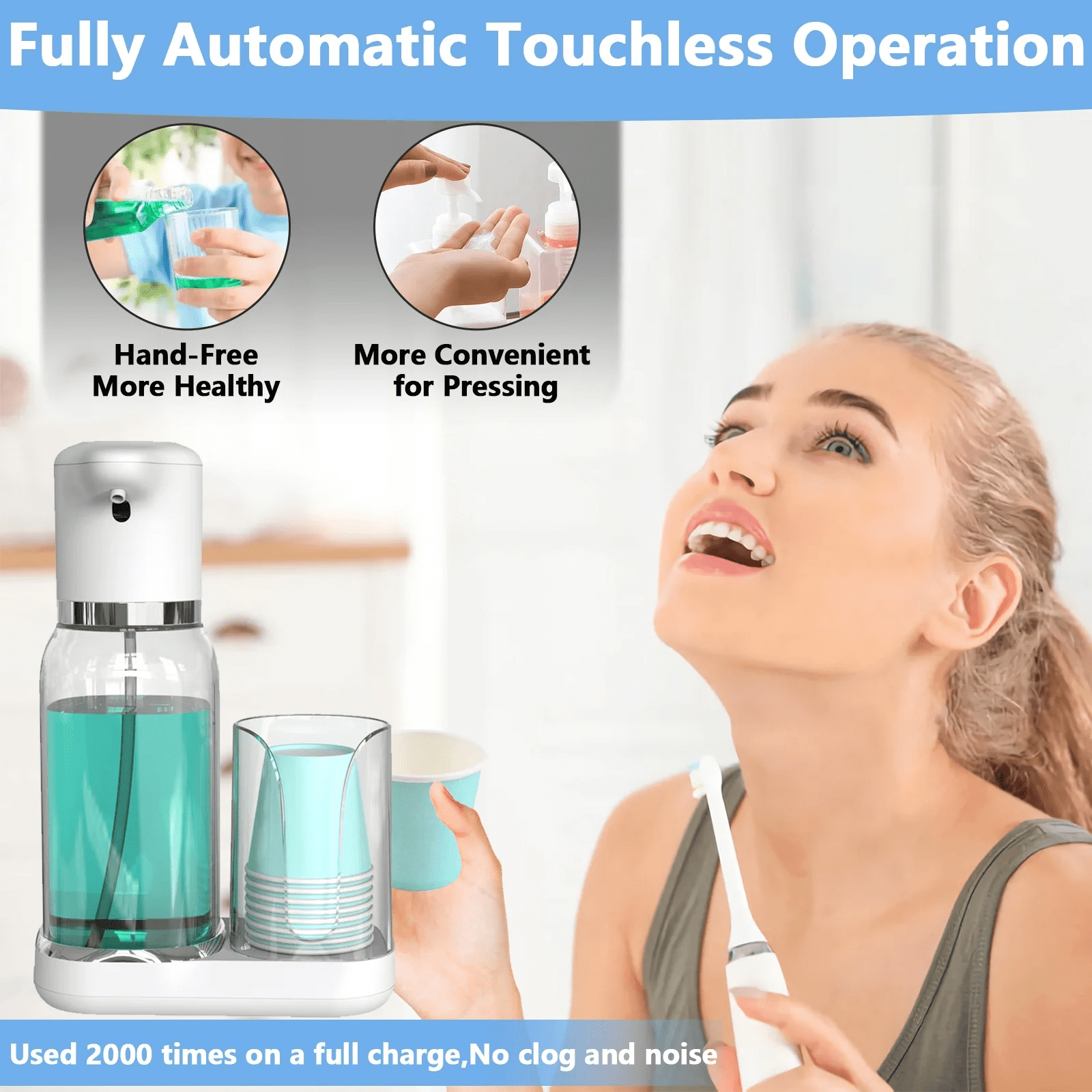 Luvan 25oz Electric Mouthwash Dispenser for Bathroom,Plastic Automatic Mouth Wash Dispenser with Cup Holder