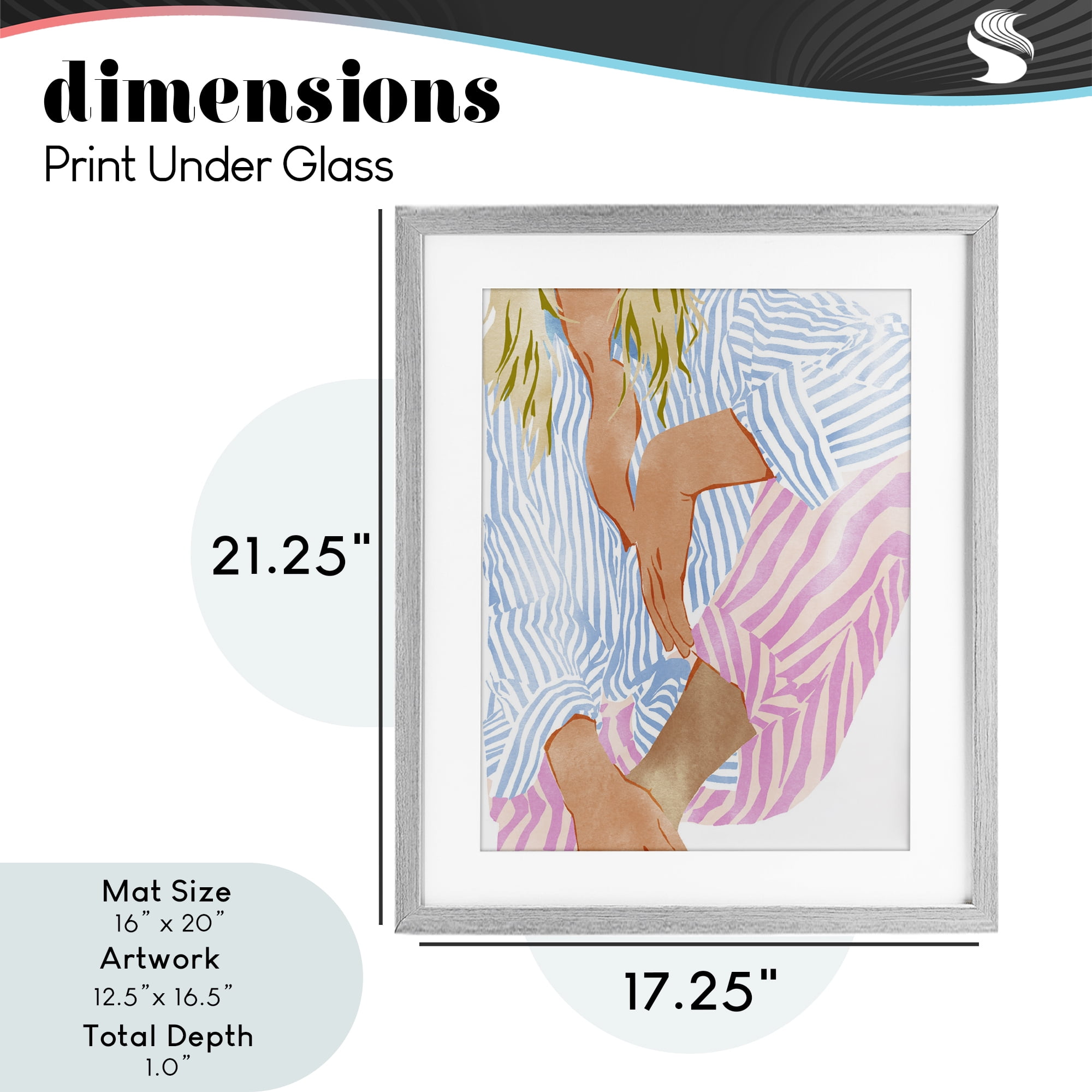 Woman in Pastel Stripes Gray Framed Print Under Glass, design by Ziwei Li