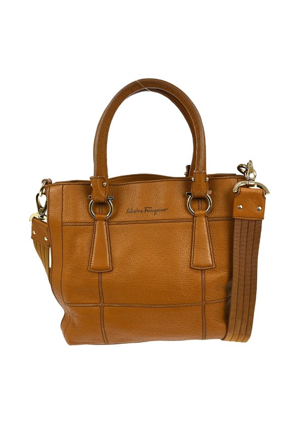 Pre-Owned Salvatore Ferragamo Gancini Handbag Leather Brown Leather Handbag