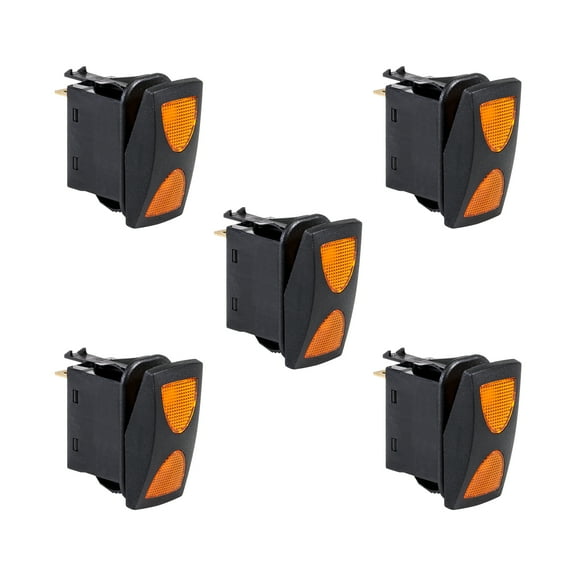 5pc 12V DC 20A 4-Pin LED ON-OFF-ON SPDT Rocker Switch Kit - AMBER