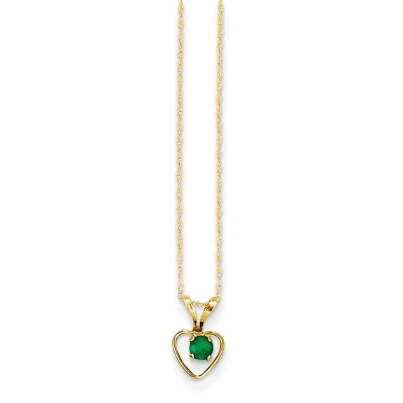 Real 14kt Yellow Gold Madi K 3mm Emerald Heart Birthstone Necklace; 15 inch; for Adults and Teens; for Women and Men