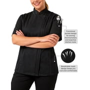 Ubon Womens Plus Size Chef Coat Short Sleeve Chef Jacket Work Jacket Black 2XL