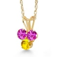 thumbnail image 2 of Gem Stone King 14K Yellow Gold Pink Sapphire and Yellow Sapphire 3-Stone Pendant Necklace for Women (0.40 Cttw, Gemstone September Birthstone, Round 3MM, 18 inch Chain), 2 of 4