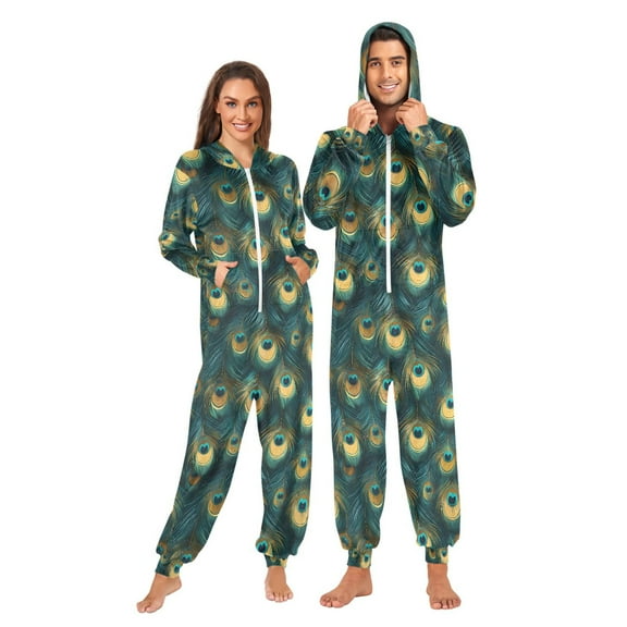 joogoo Abstract Peacock Feathers-p1 Unisex Adults Onesies Pajamas Jumpsuits L