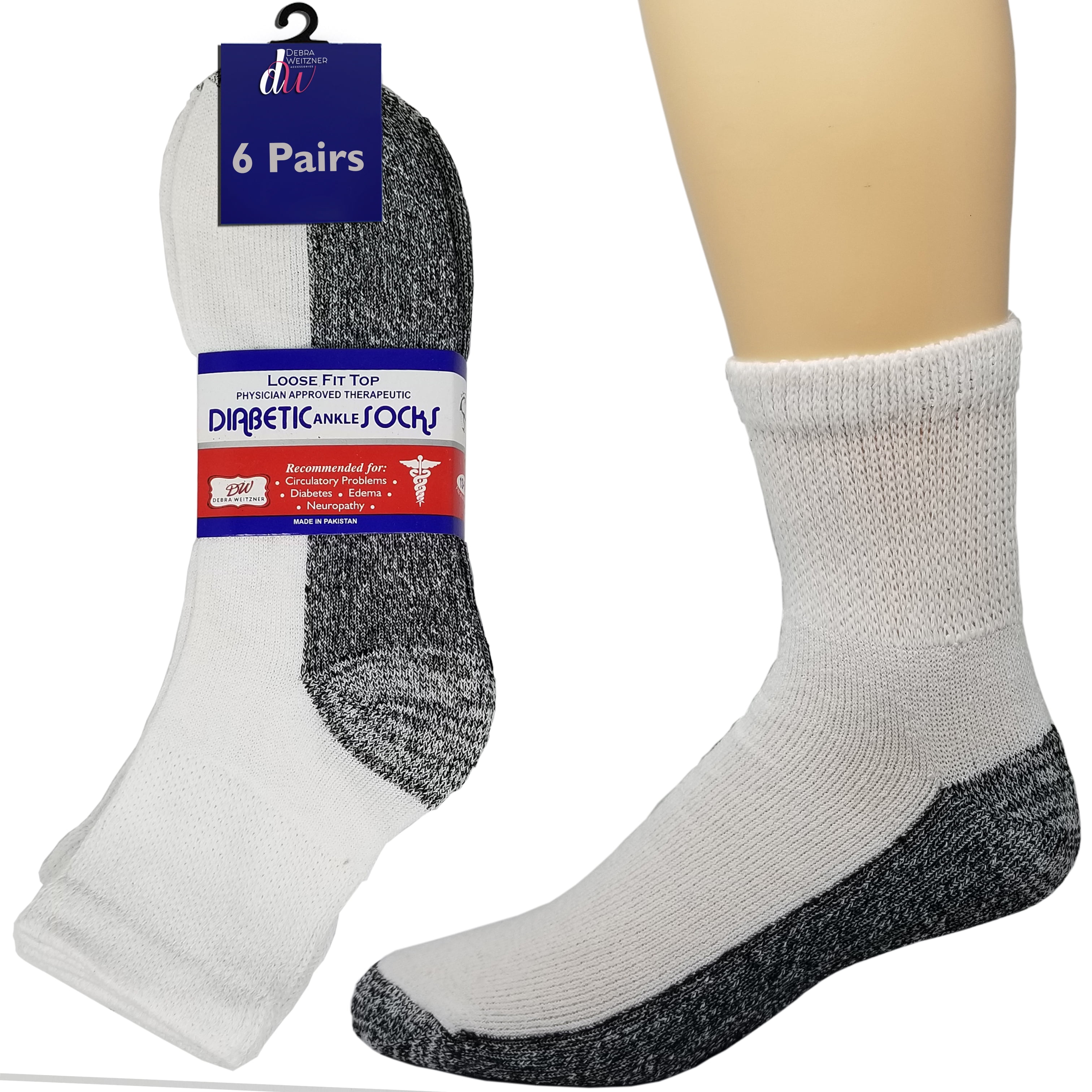 Diabetic Socks Mens Womens Non-Binding Reinforced Heel Cushion Socks 6 ...