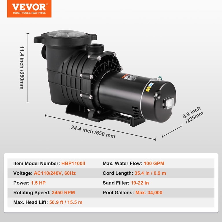 1.5HP 2-Speed Swimming Pool Pump Motor - Above/In-Ground, 115V, 1.5in NPT, For Hayward Compatible