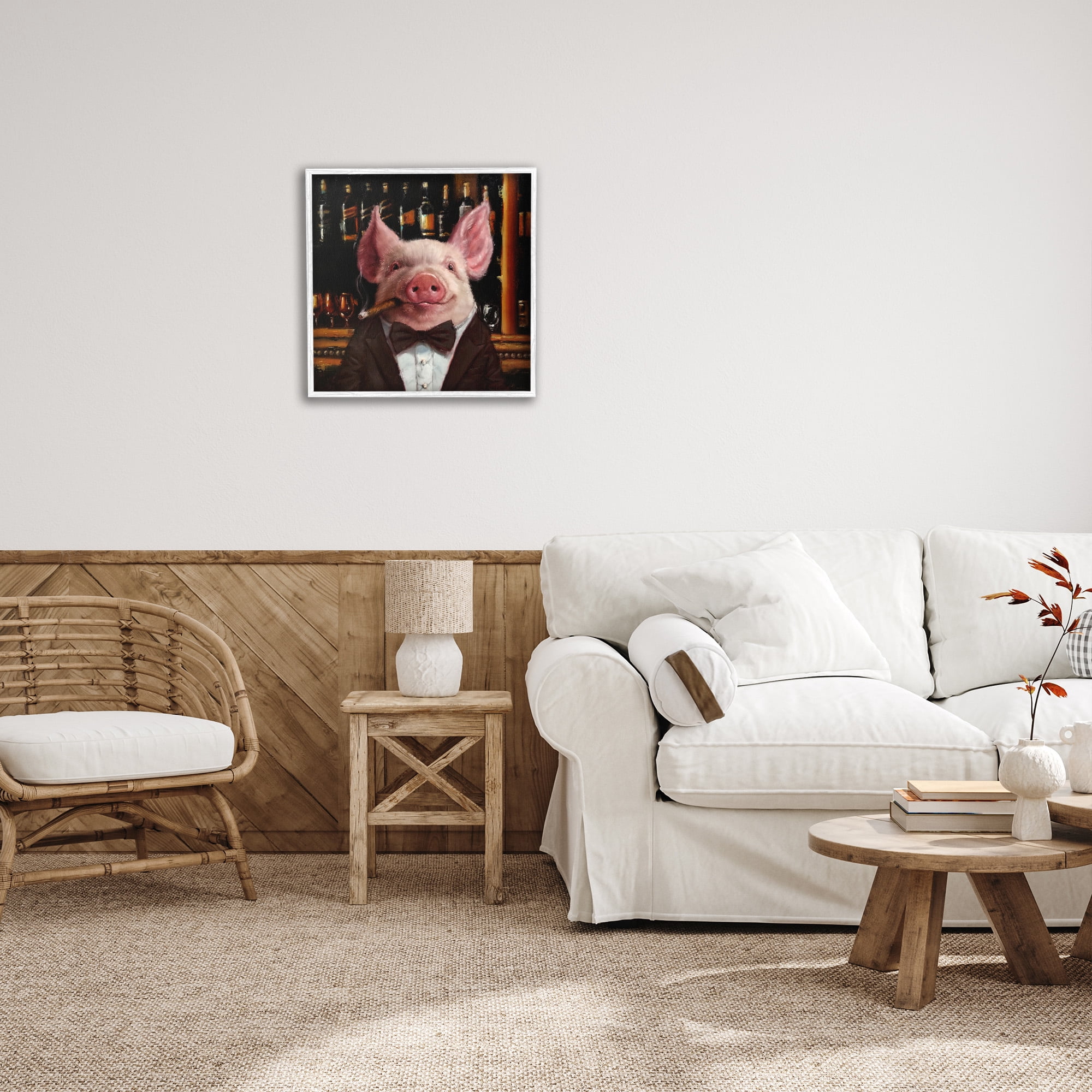 Stupell Industries Classy Pig at Cigar Bar Animals & Insects Painting White Framed Art Print Wall Art, 24 x 24