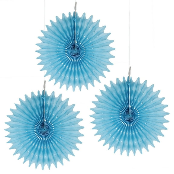 Floral Reef Set of 3 - 16" Party Paper Rosettes Fan Medallions (Sky Blue)
