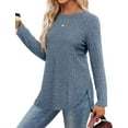 thumbnail image 3 of Women’s Ribbed Knit Long Sleeve Sweater Clothes Tunic Tops Loose Fit Dressy Crewneck Pullover Shirts Curved Hem Relaxed Fit Crew Neck Top Fall Winter Clothes Casual Outfits, 3 of 5