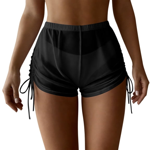 Mesh Swim Short for Women High Waisted Boyleg Shorts Drawstring Bikini Bottoms Lightweight Beachwear with Drawstring S