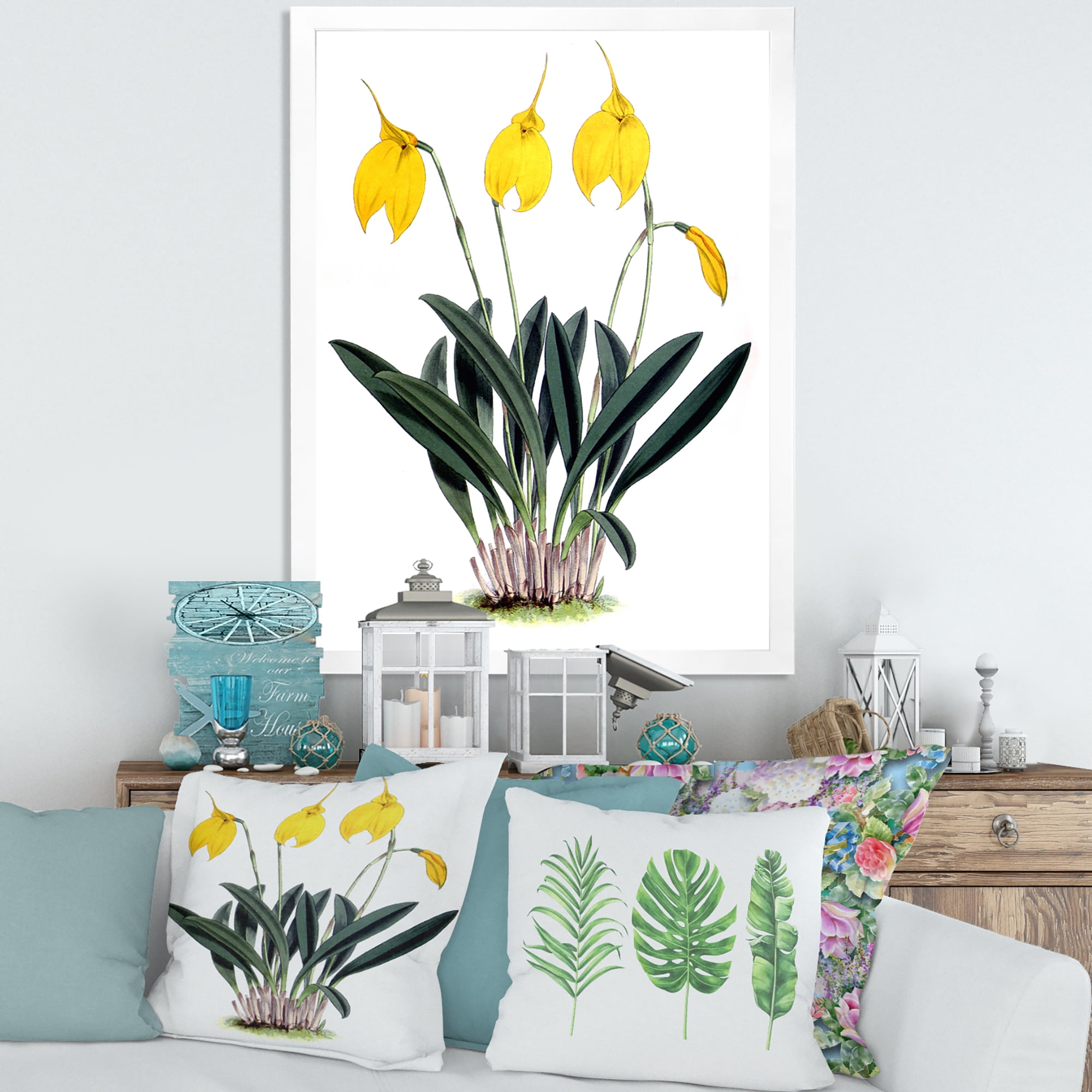 Designart 'Orchid Retro Flowers' Farmhouse Framed Art Print
