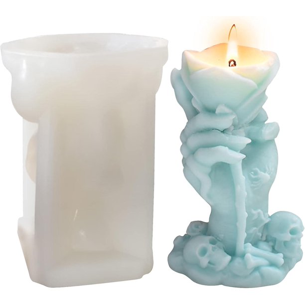 Moldes para velas de Halloween, moldes creativos de silicona para velas de Halloween con forma de calavera en 3D, moldes para velas con forma de calavera de Halloween para hacer velas (rosa