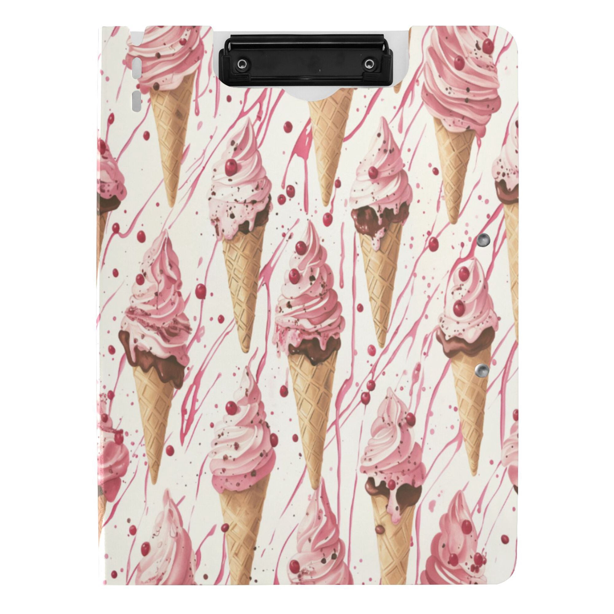 FORMRS A4 Clipboard Folder with Pen Holder Horizontal Foldable School Office Binder, Pink Ice Cream Pattern