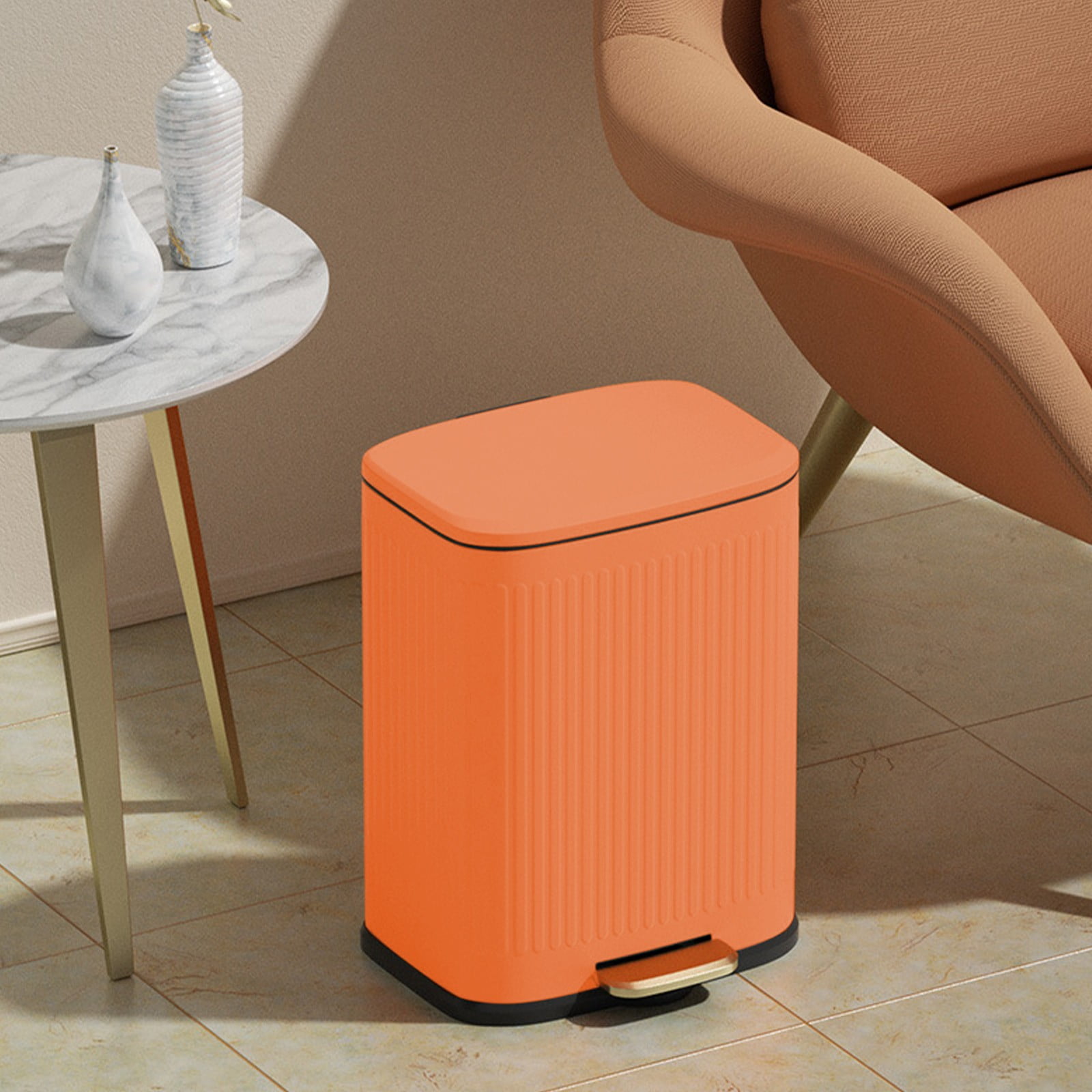 Kitchen Trash Can, Stainless Steel Step-On Garbage Can with Lid, Tall Kitchen & Bathroom Trash Can, Small Office Waste Bin - Xuniizn
