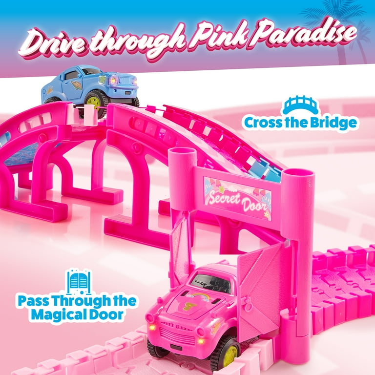 USA Toyz Pink Paradise Adventure Tracks – 225pc Vehicle Playset