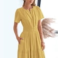 thumbnail image 4 of ZEHJUHAN Women's Solid Color V-Neck Short Sleeve Maxi Dress with Elastic Waist A-Line Ruffle Hem Summer Casual Dress Yellow，M, 4 of 6