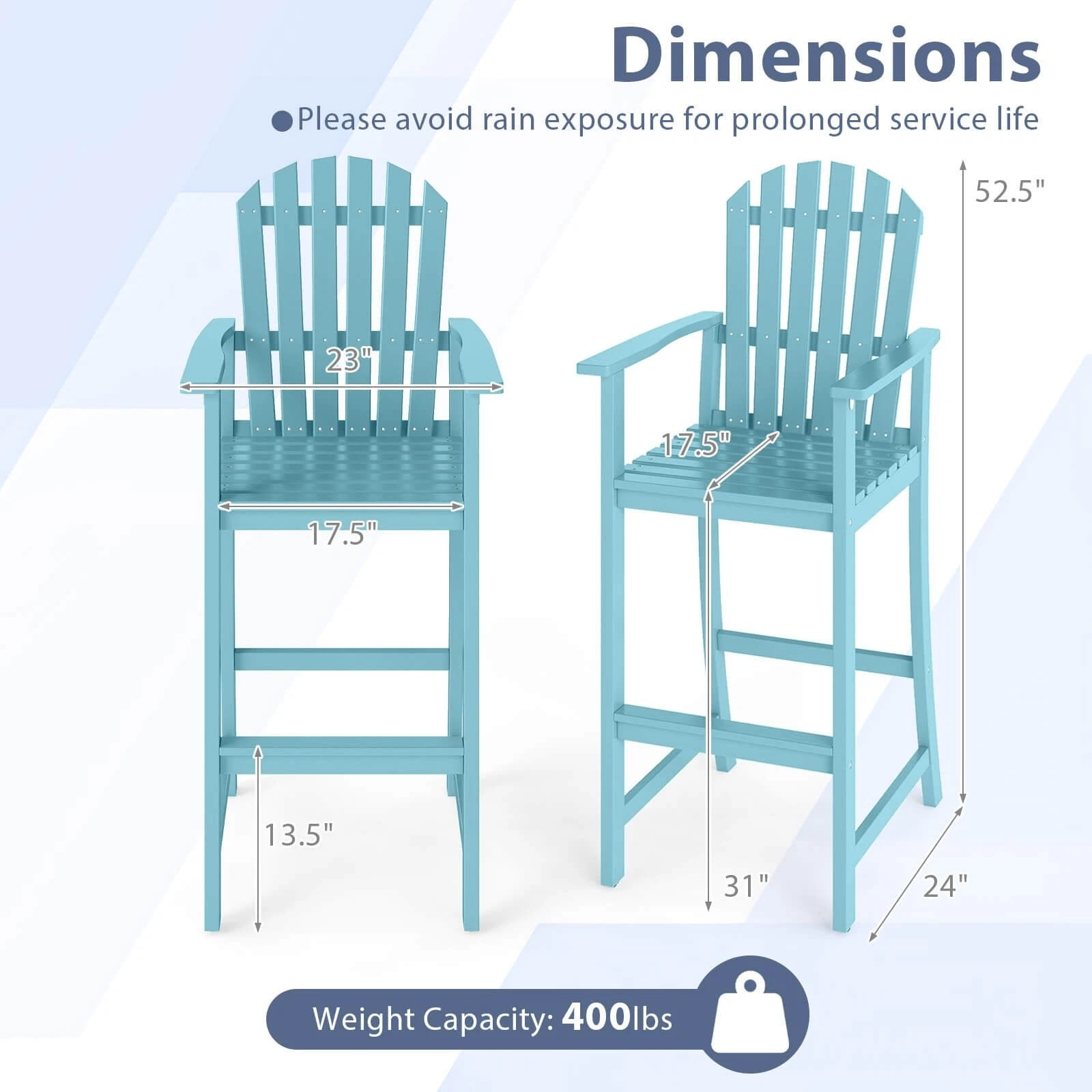 DRAZUNO 2PCS Tall Adirondack Chair w/Back, Armrests and Footrest for Balcony Porch Deck