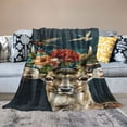 thumbnail image 2 of JEUXUS Excellent Hand Feel Flannel Blanket Vintage Animal Deer, Flowers Bird Deer White, 2 of 6