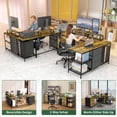 thumbnail image 5 of 114" L-Shaped Desk with Power Outlets and 6 Fabric Drawers, Industrial Computer Desk with 3 Open Shelves and Movable Monitor Stands, Large Corner Office Desk for Gaming, Rustic Brown, 5 of 7