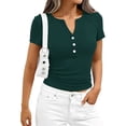 thumbnail image 6 of Lumtrix Womens Summer Short Sleeve Tops 2026 Spring Basic Tees V Neck Button Up Henley T-Shirts Sim Fitted Ribbed Blouses Dark Green M, 6 of 7
