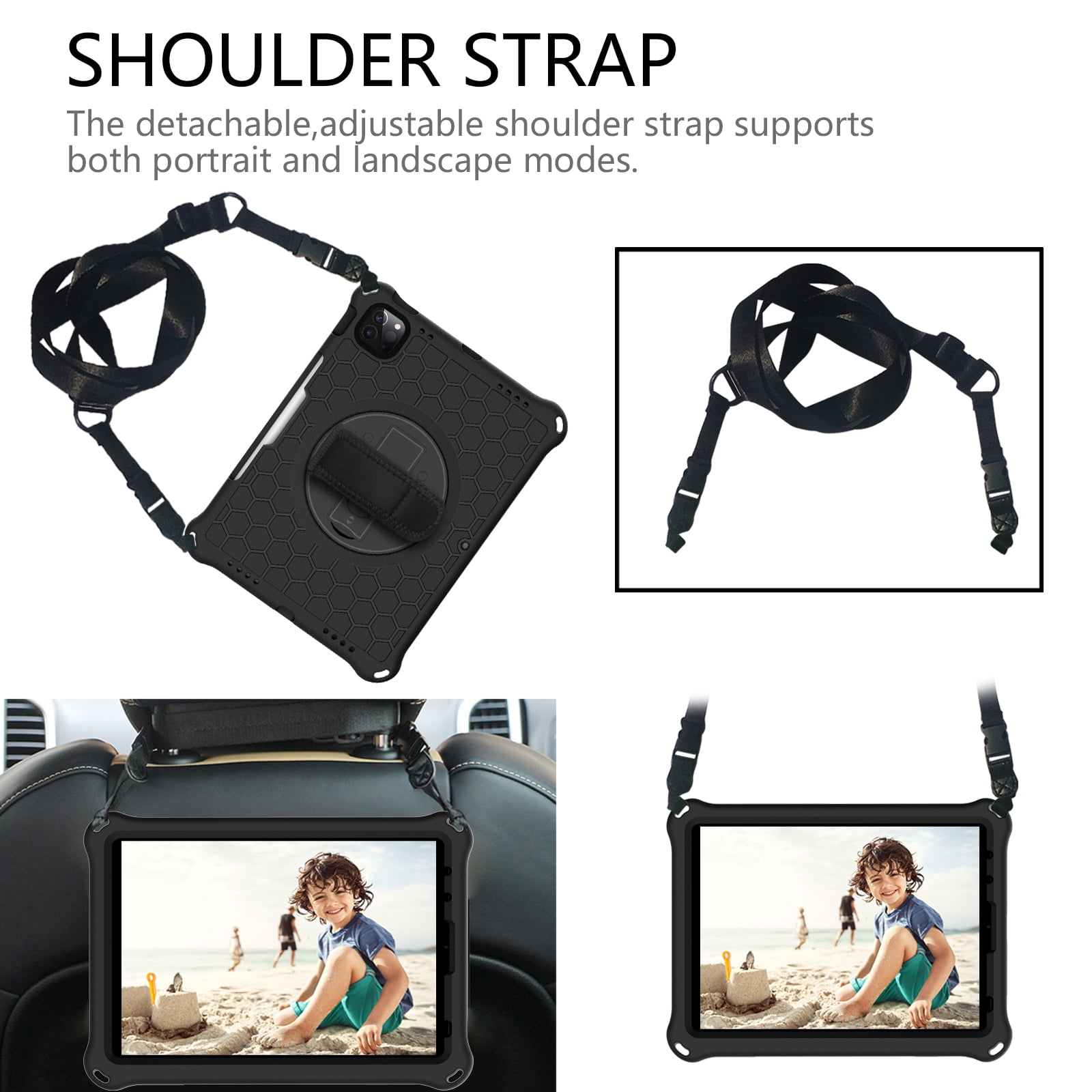 Mantto Shockproof Case for iPad 10th Generation 10.9" 2022 iPad Case with Shoulder Strap,Heavy Duty Rotating Kickstand Hand Strap Rugged Defender Protective Case w/Pencil Holder, Black