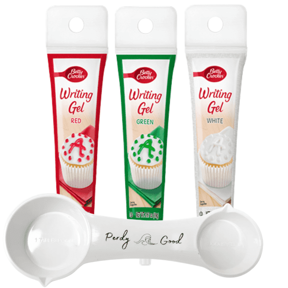 Betty Crocker Christmas Writing Gel, 3 colors - Red, White & Green 0.67 oz each (Pack of 3) with Measuring Spoon