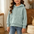 thumbnail image 2 of Child Winter Jacket Girl Dqueduo Boys And Girls Button Down Hooded Fleece Long Sleeve Pocket Casual Coat Jacket Green 5-6 Years, 2 of 10