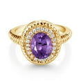 thumbnail image 2 of Gem Stone King 1.86 Ct Oval Purple Amethyst 18K Yellow Gold Plated Silver Halo Engagement Ring (Size 8), 2 of 3