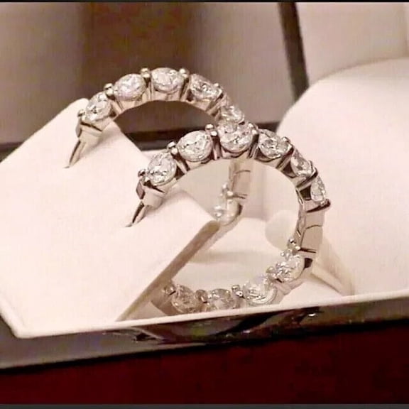 2Ct Round Cut Lab Created Diamond Women's Hoop Earrings 14K White Gold plated