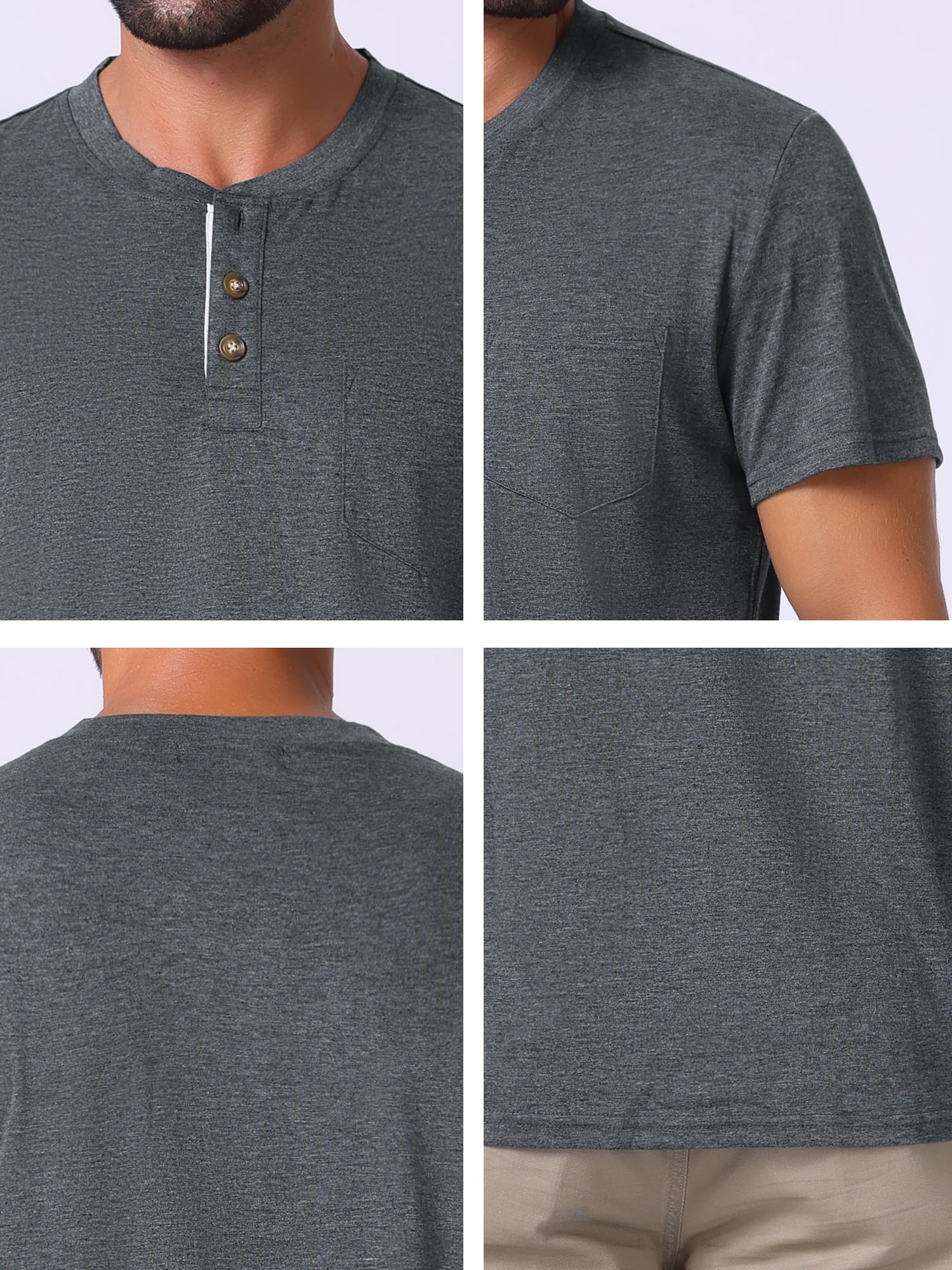 DARING DIVA Men's Casual Summer Short Sleeves Button Henley Basic Tee 2XL Dark Gray