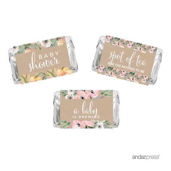 Peach Rustic Floral Garden Party, 36-Pack Chocolate Minis Labels, Fits Hershey's Miniatures Favors