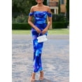 thumbnail image 3 of PRETTYGARDEN Women's Floral Maxi Dress 2025 Summer Off Shoulder Mesh Elegant Cocktail Party Ruched Bodycon Dresses, 3 of 8