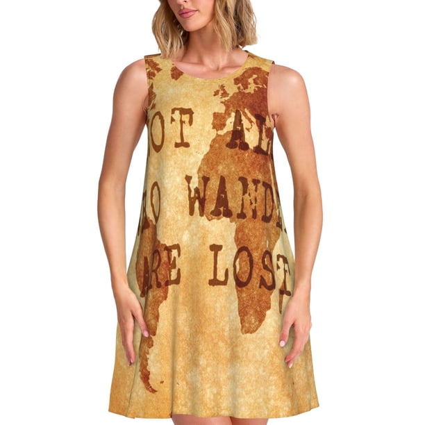 Easygdp Not All Those Who Wander Are Lost2 para Vestido Transpirable de Mujer, Vestido Suelto de Manga Corta con Pliegues y Bolsillos para el Verano