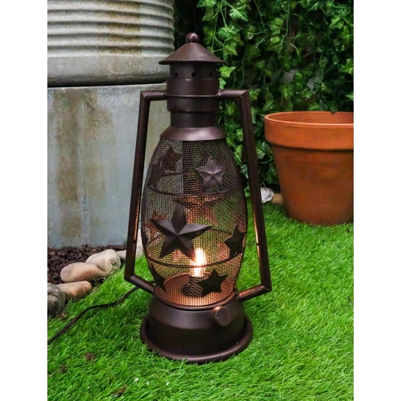 Old Fashioned Rustic Western Stars Electric Metal Lantern Lamp Or Shadow Caster