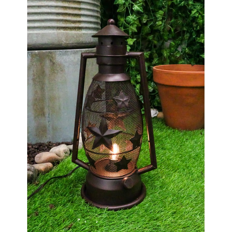 Old Fashioned Rustic Western Stars Electric Metal Lantern Lamp Or
