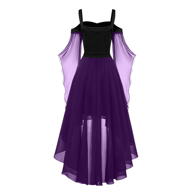 Bzhegqhd Womens Halloween Mesh Dresses Cold Shoulder off the Shoulder Gown  with Spaghetti Straps Sheer Lace Up Back Gothic Vampire Witch Maxi Costume  Dress - Walmart.com