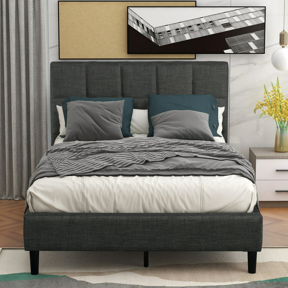Platform Bed Frame, Twin Bed Frame with Headboard, Heavy Duty Fabric ...