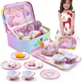 thumbnail image 3 of Joyfy Unicorn Tea Party Set for Girls, Pretend Tin Teapot Set with Teapot, Cups, Plates, Carrying Case, Princess Tea Time Play Kitchen for Christmas Birthday Gift, 3 of 9