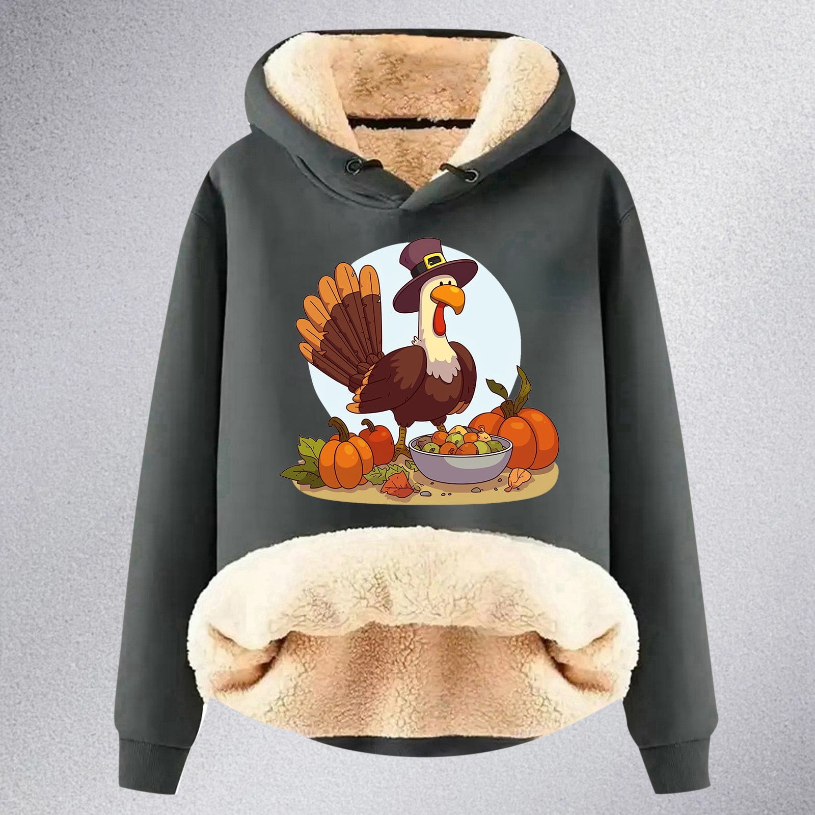 Women's Thanksgiving Turkey Cartoon Print Hoodie Long Sweatshirt with Pocket Clothes Women Womens Hoodie Full Zip Sweatshirts Baggy Long Jacket Tunic Long Loose Sweatshirts Women Tan Sweatshirt Women
