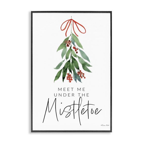 Stupell Industries Meet Me Under Mistletoe Holiday Painting Black Framed Art Print Wall Art, 12 x 18