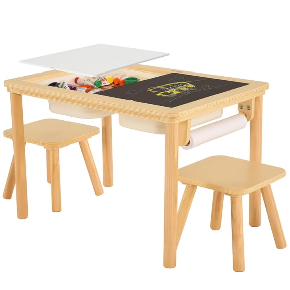 Bateso Sensory Table with 2 Chairs & 1 Roll Paper for Kids