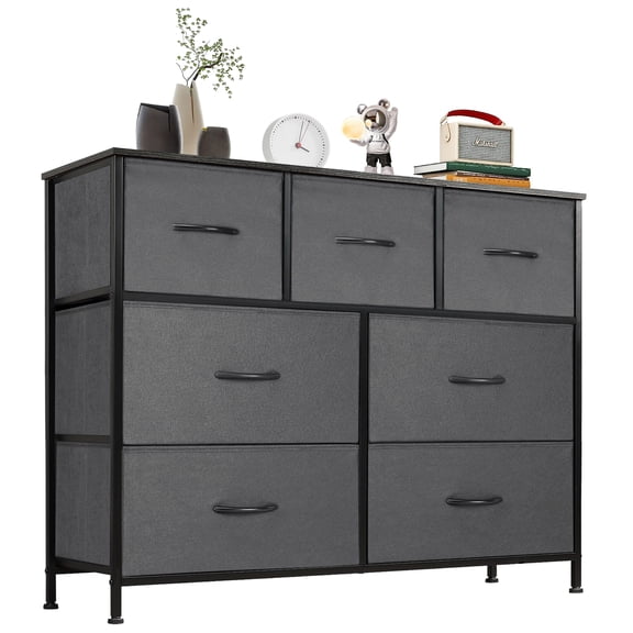 GIANNA Chest of Drawers with 7 Fabric Drawers, Drawer Cabinet, Organization Furniture for Kitchen, Office, Hallway, Grey