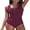 Wine Red, variant on Scalloped Ribbed One-Piece Tummy Control Swimsuits for Women Button-Down Bathing Suit