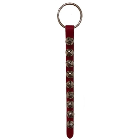 - Belsnickel 16 Inch Red Leather Strap Nickel Sleigh Bells Door Hanger Made in USA