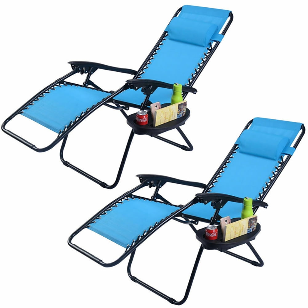 Aimee Lii 2 Pieces Folding Recliner Zero Gravity Lounge Chair, Outdoor Patio Furniture, Light Blue