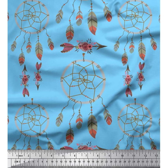 Soimoi polyester Crepe Fabric Arrow & Dream Catcher Home Decor Printed Fabric 1 Yard 42 Inch Wide